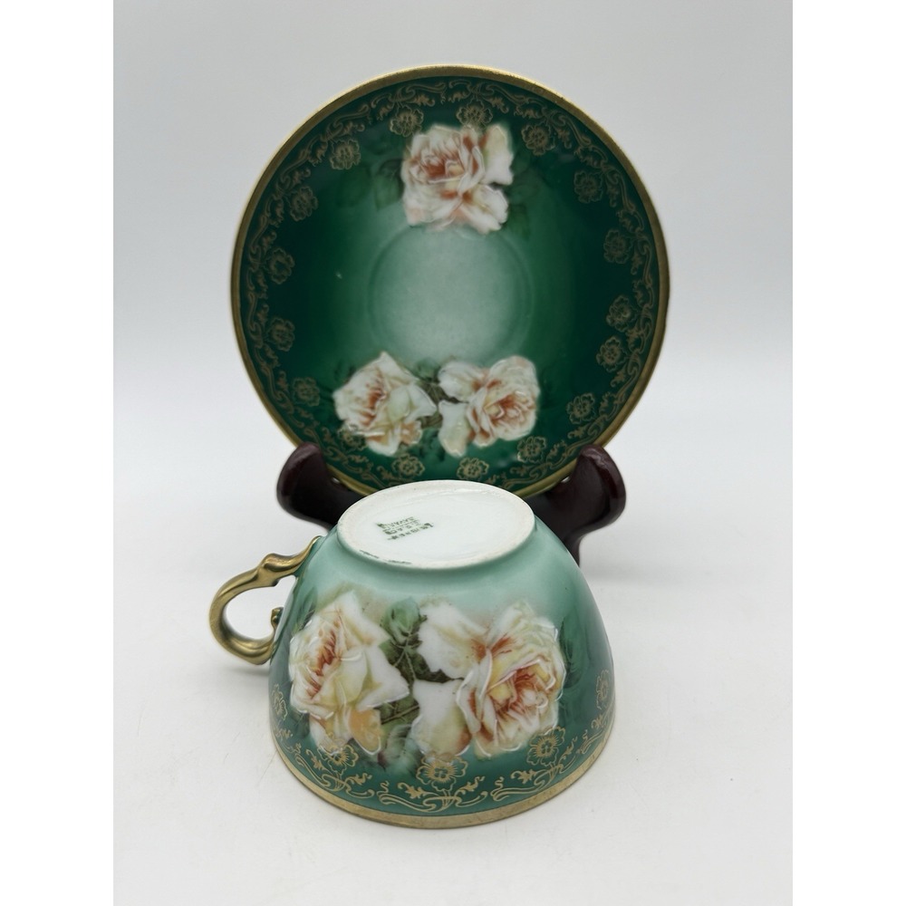 Antique Mignon Z.S. & Co Bavaria Hand Painted Cup & Saucer Cabbage Roses